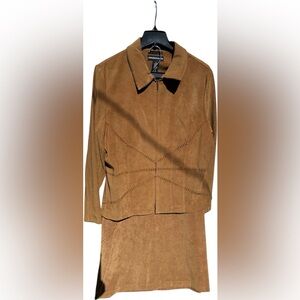 Norton McNaughton Brown faux Suede Skirt & Jacket set sz16